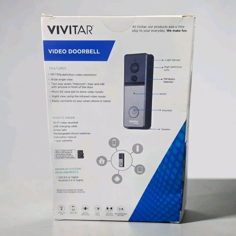 Vivitar Wireless Smart Security Video Doorbell Intercom Night Vision DB-210 New